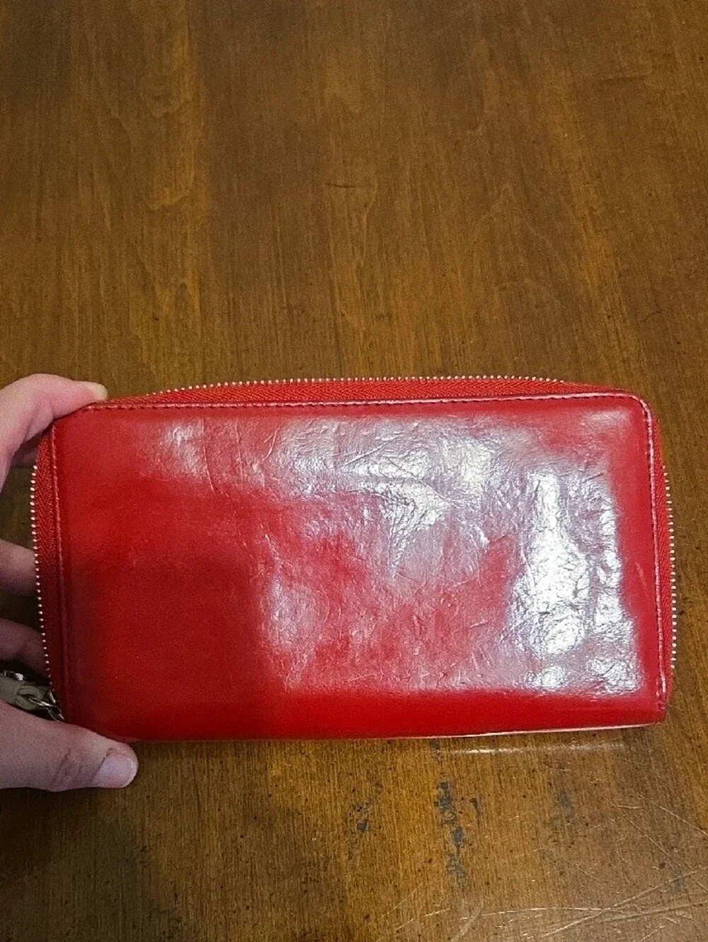 Furla Red Zip-Around Wristlet Wallet with Ivory Strap
